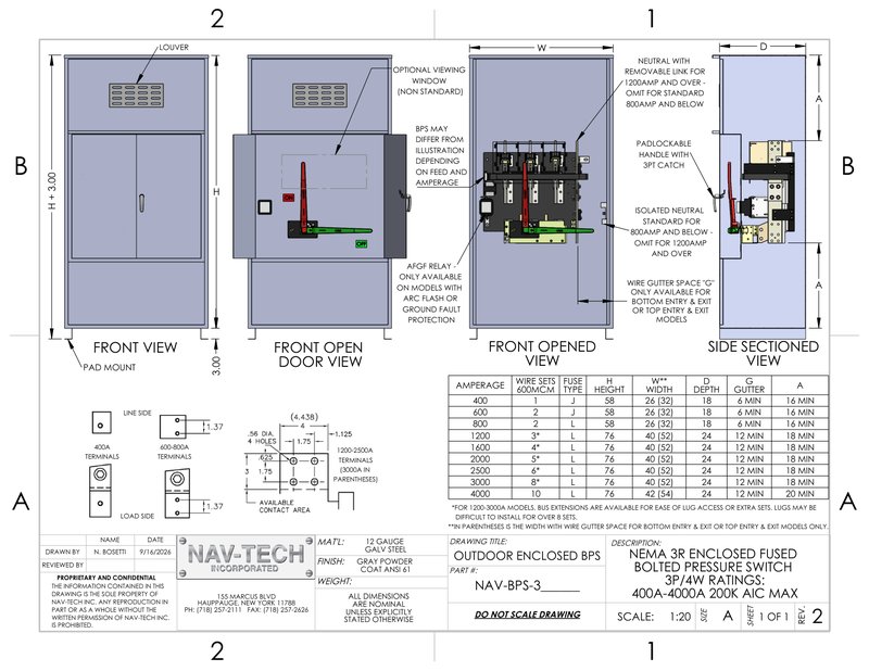 Outdoor enclosed BPS NEMA 3R drawing